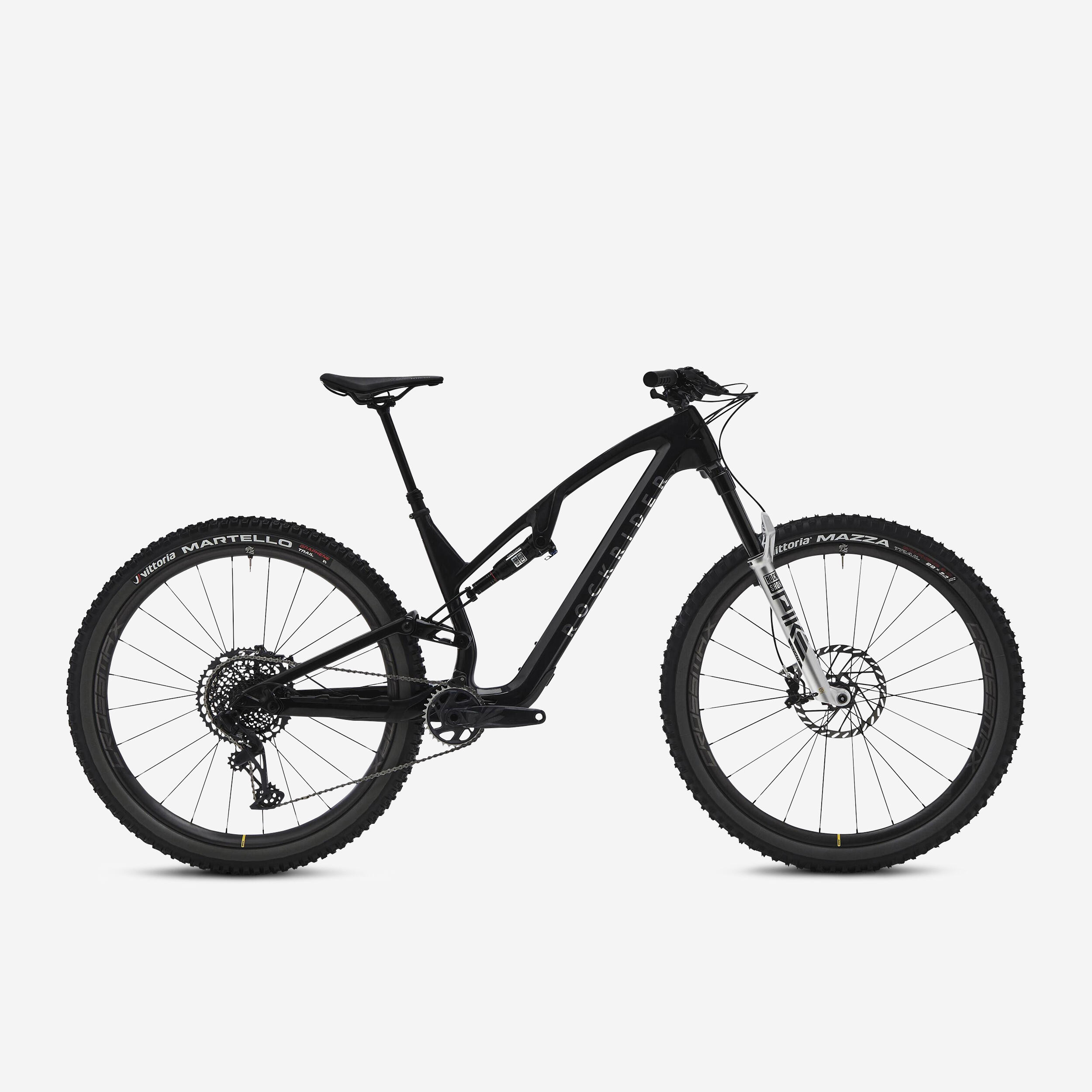 Carbon frame adjustable suspension mountain bike black Decathlon